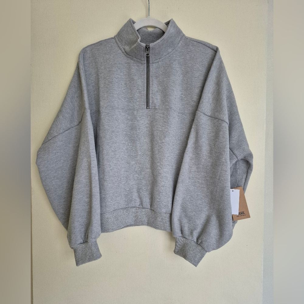 VANS Elevated Double 1/4 zip knit grey heather sweatshirt size medium